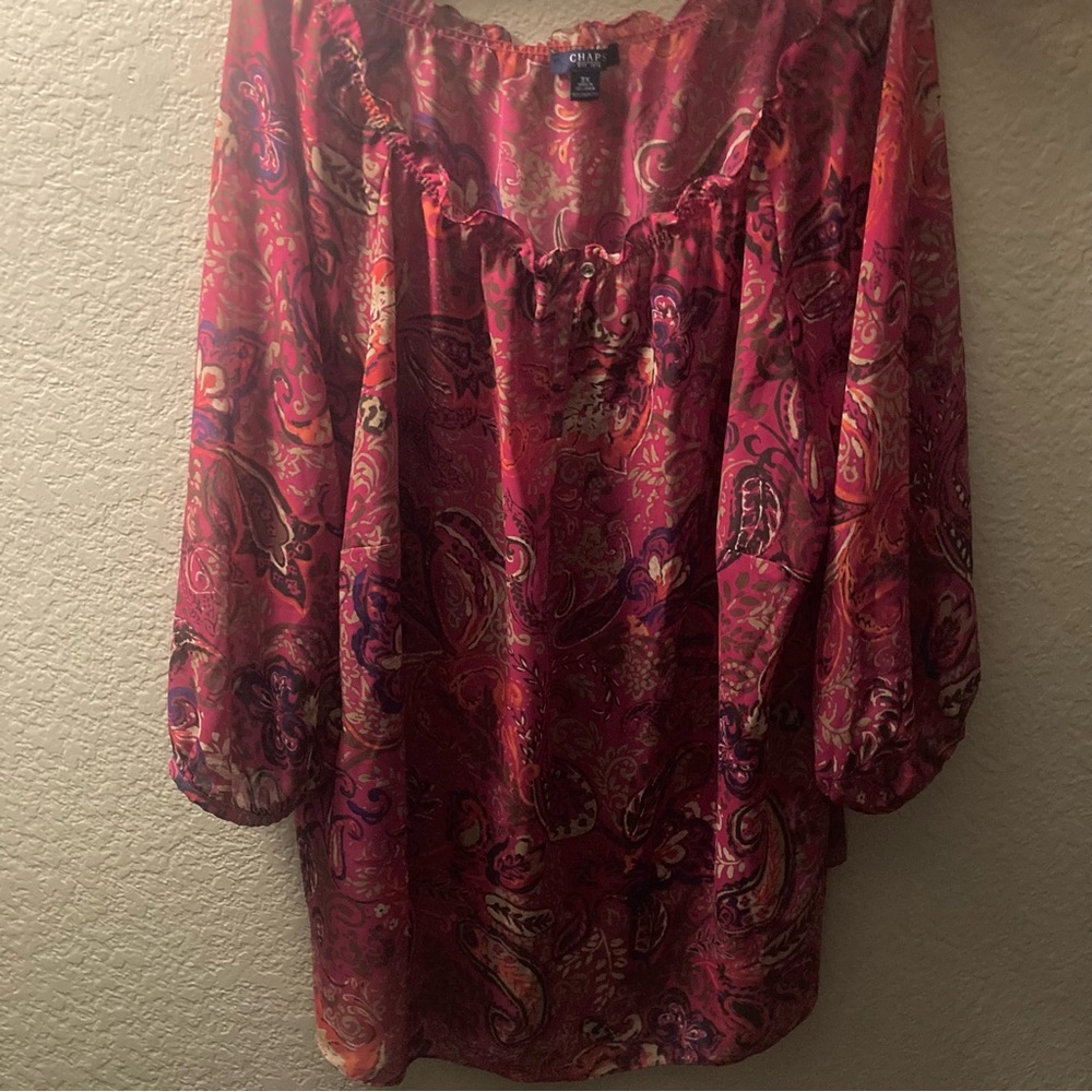 Chaps Red Paisley Blouse 3/4 Sleeve Stretchy Lightweight Design Women’s Size 3X
